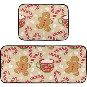 Christmas Gingerbread Snowflake Kitchen Mat Set of 2, Non-Slip Kitchen Rug for Floor, Waterproof Sink Carpet for Home, Office, Laundry (20816356)