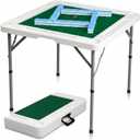 34.6" Folding Mahjong Table, Portable Game Table with Cup Holders | Foldable Design, Carry Handle, 4 Cup Holders, 4 Storage Slots, HDPE Tabletop, Steel Legs, Quiet Playing Mat, 34.6IN