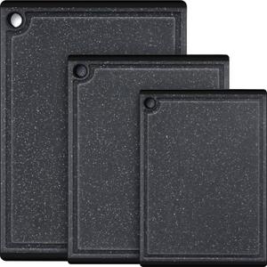 Plastic Cutting Boards for Kitchen, 3-Piece Large Cutting Board Set Dishwasher Safe Chopping Boards with Non-slip Feet and Juice Grooves, Kikcoin (Black/Gray)