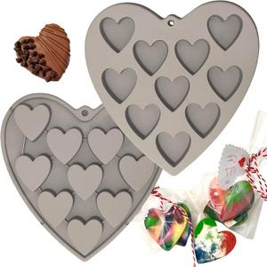 Heart Shaped Cake Pans Heart Silicone Mold for Baking, Large 2 Inches Molds, 10 Cavities Suitable for Ice Cube, Chocolate Mold, Valentines Silicone Molds (2, Grey) (Gray)