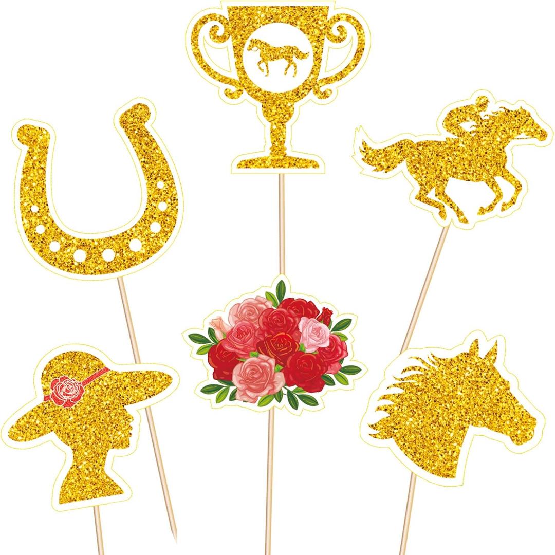 144PCS Kentucky Horse Derby Cupcake Toppers Decorations Horse Racing Appetizers Toothpicks Sticks
