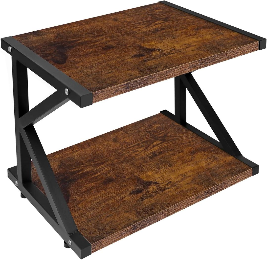 Printer Stand Multi-Purpose Printer Shelf for Desk,Wood Stand with Storage Home Office Desktop Printer Stand with Anti-Skid Feet (1-Tier) (Rustic Brown)