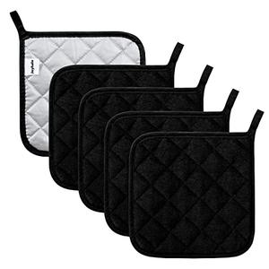 Pot Holders Cotton Made Machine Washable Heat Resistant Potholder, Pot Holder, Hot Pads, Trivet for Cooking and Baking (4, Black)