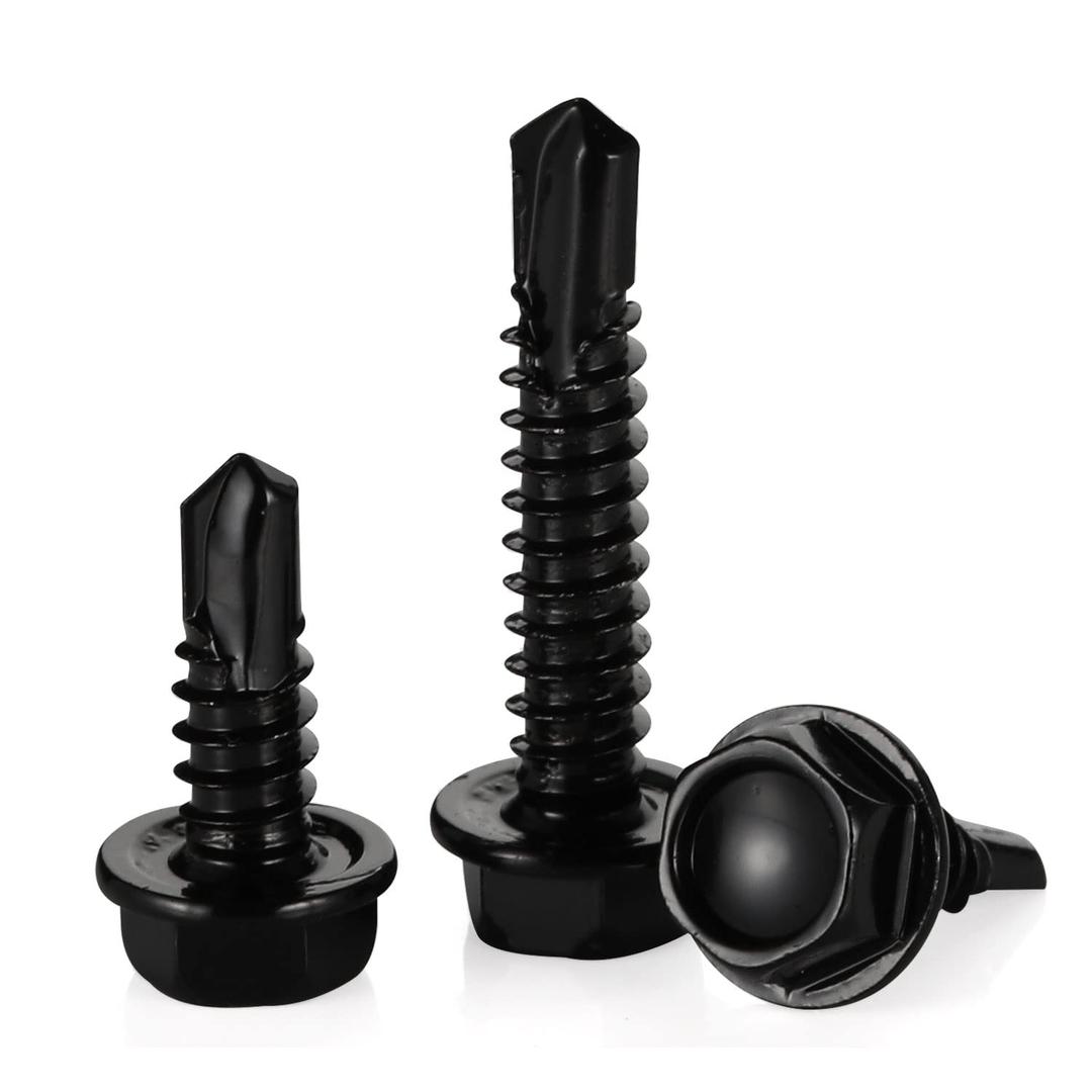 #12 x 2 Hex Washer Head Self Tapping Screws, Self Drilling Sheet Metal Tek Screws, 410 Stainless Steel Black Oxide, 50 PCS