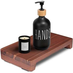 Wood Pedestal Stand 12x7x1.8 inches, Farmhouse Wood Riser, 100% Natural Acacia Wood, Non-Slip Bottom, for Bathroom Kitchen Counter Sink, Display Decorative for Plant Bottle Candle (Rectangular)