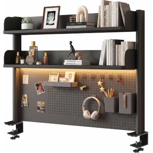 31.5in Clamp-on Desk pegboard Storage Rack with 2-Tier Storage
