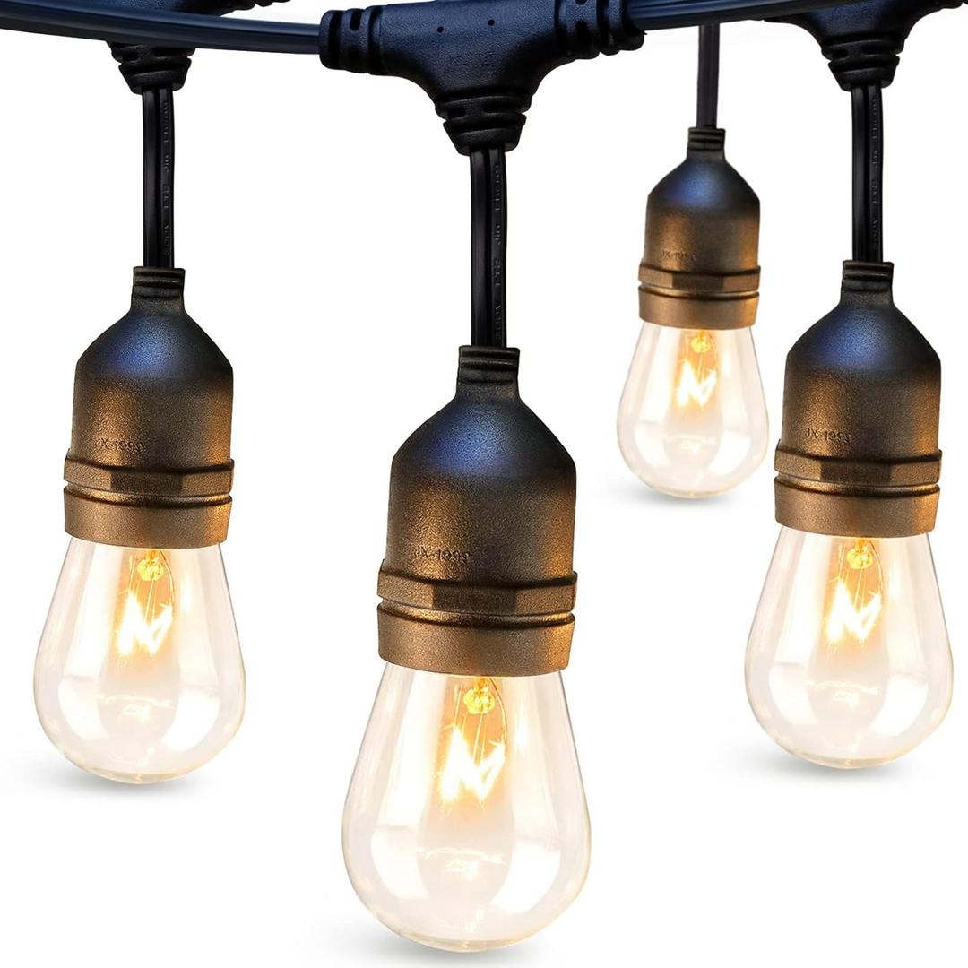 addlon 48 FT Outdoor String Lights Commercial Grade Weatherproof Strand, 18 Edison Vintage Bulbs, 15 Hanging Sockets (3 Spare Bulbs), ETL Listed Heavy-Duty Decorative Christmas Lights for Patio Garden