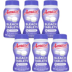 AMAZE Ultra Concentrated Bleach Tablets [6 bottles] - Lavender Scent - for Laundry, Toilet, and Multipurpose Home Cleaning. No Splash Liquid Bleach Alternative (32 Count (Pack of 6))
