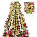 Shzbtdo Large 45"x13" Christmas Tree Topper Bow, Green Tree Topper Christmas Decoration, Red & Green Polka Dot Polyester Ribbon Bow for Christmas, Xmas Ornament Holiday Home Indoor/Outdoor, Pack 2