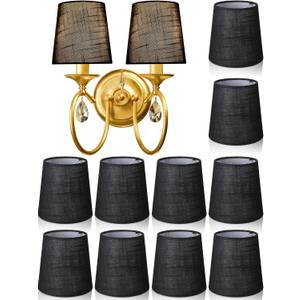 Set of 10 Small Lamp Shade Chandelier Lamp Shades, 4 x 5 x 5 Inch Linen Barrel Fabric Lampshade for Table Chandelier(Black)