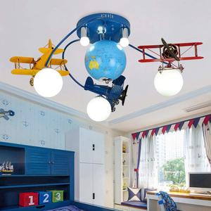 LAKIQ Boys Room Chandelier Airplane Modern LED Flush Mount Lighting with World Globe Creative Cartoon Aircraft Light Fixture for Kids Room Childrens Room Bedroom
