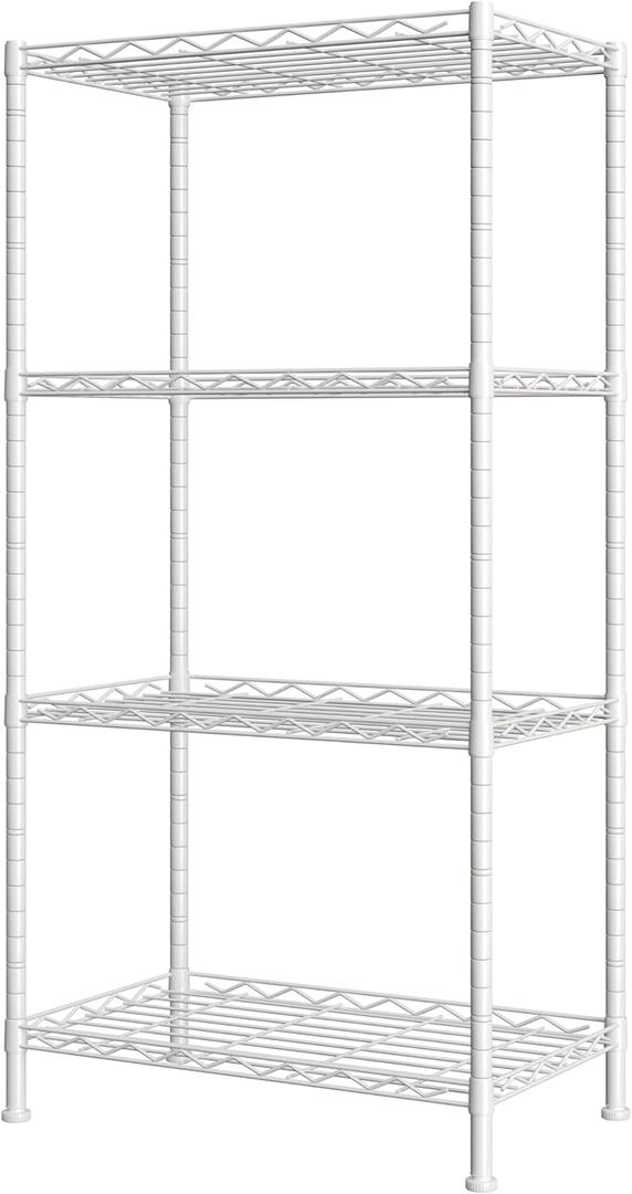 HOMEFORT 4-Shelving Unit, Adjustable Wire Shelving, Metal Wire Shelf Rack Organizer for Kitchen, Pantry, Closet, Bathroom, Laundry, White,21" W x 11" D x 41" H, 21"W x 11"D x 43"H
