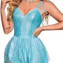 EHSUYAB 3Pcs Sexy Halloween Fairy Costume Woman, Butterfly Wings Forest Elf Holographic Outfits Rave Size Small