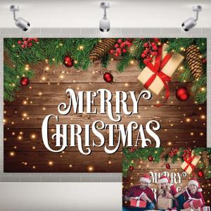 Merry Christmas Backdrop Xmas Wood Wall Photography Background Winter Holiday New Year Eve Indoor Outdoor Party Supplies (7x5FT)