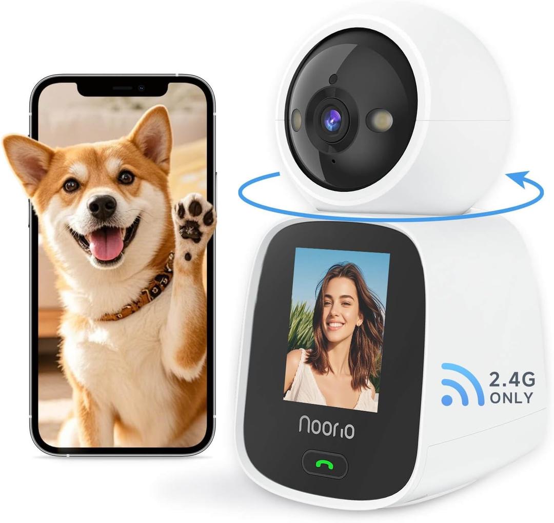 Noorio Two Way Video Calling Camera, 2K One Click Call Pet Camera Indoor with Phone App, 360 PTZ Dog Cam with Speaker, Color Night Vision Security Cameras, CL200