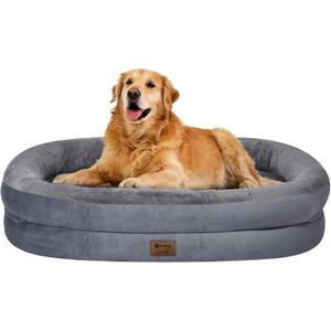Orthopedic Dog Bed for Large Dogs, Waterproof Dog Bed for Large Size Dogs with Bolsters, Egg Crate Foam Sofa Bed with Washable Removable Cover & Non-Slip Bottom, Dark Grey