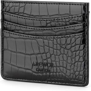Slim Wallet Minimalist Front Pocket RFID Blocking Men and Women Leather Wallets (Black-Crocodile)