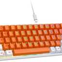 GEODMAER 65% Gaming Keyboard, LED Backlit Mini Wired Keyboard, Ultra-Compact Anti-Ghosting No-Conflict 68 Keys Membrane Gaming Wired Keyboard for PC Laptop Windows Gamer(Orange-White)