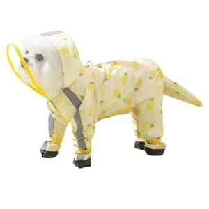 Junchl Small Dog Raincoat Rainboots with D-Ring, Full Coverage Dog Rain Jacket Slicker Poncho, Waterproof Dog Rain Jacket with Reflective Strip, Rainboot, Tail Cover Pineapple M