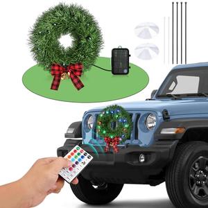 ovsor Christmas Wreath Car Decoration - LED Car Wreath with Remote Control for Christmas Truck Decorations, RGB LED Christmas Wreath for Christmas Car Decorations Exterior
