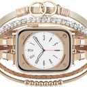 MOFREE Boho Leather Bracelet Compatible with Apple Watch Band 42mm 44mm 45mm Women, Adjustable iPhone Watch Bands Fancy Jewelry Multilayer Strap Wrap for iWatch Bands Series 10 9 8 7 6 5 4 3 2 1 SE (Khaki)