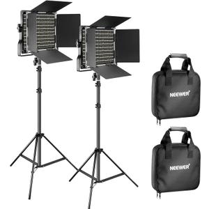 NEEWER 2 Pack Bi Color 660 LED Video Light and Stand Kit: (2) 3200-5600K CRI 96+ Dimmable Light with U Bracket and Barndoor, (2) 75 inches Light Stand for Studio Photography, Video Recording (Black)