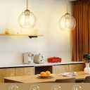 Emak 2 Pack Gold Pendant Light Fixtures, 8 Inch Globe Pendant Lights Kitchen Island with Clear Glass, Modern 1 Light Pendant Lighting for Kitchen, Bedroom, Bathroom, PL121-GD-2PK
