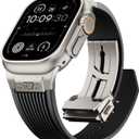 Watch Band for Apple Watch Ultra 2 Band 49mm 46mm 45mm 44mm, Men Luxury Rugged Silicone Rubber Strap with Metal Connector & Folding Clasp for iWatch Series 10 9 8 7 6 5 4 3 2 1 SE (Black)