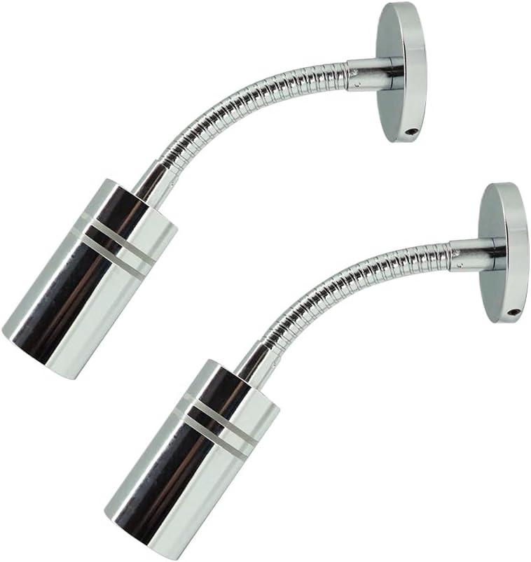 THALASSA 2 Pcs 12V Short Flexible Gooseneck Light RV Reading Light Wall Lamp Warm White, Boat Bedside Spot Light 1.4W, DC 10-30Volts Surface Mount on Marine Caravan Camper Van Yacht Interior