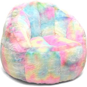 Heritage Kids Sorbet Dreams Large Rainbow Fur Kids Bean Bag Chair Soft Plush Comfortable Playroom Bedroom Seating Cushion Lounger Children Teenager Gaming Chair Multicolor