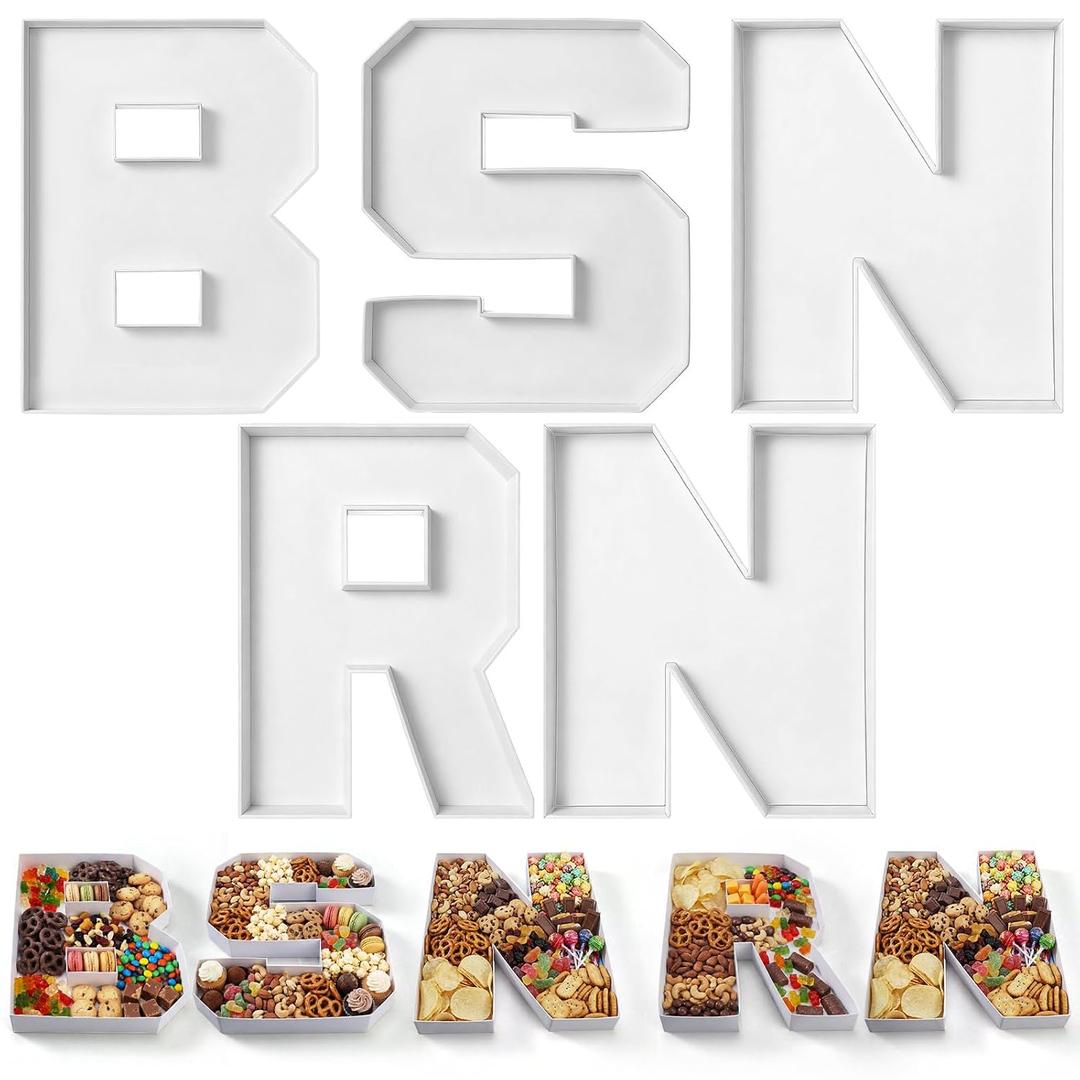 5 Pcs BSN RN Party Supplies Nurse Letter Fillable Tray 10‘' Nursing Grad Party Decoration Medical Nurse Graduation Cardboard Tray for Food Candy Cake Dessert Class of 2026 Congrats Grad