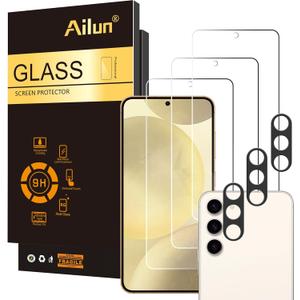 Ailun Screen Protector for Galaxy S24 3 Pack + 3 Pack Camera Lens Tempered Glass Fingerprint Unlock Compatible 0.25mm Anti-Scratch Case Friendly Clear - HD (Transparent)