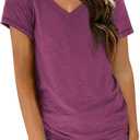 Womens Cap Sleeve T Shirts V Neck Casual Tops Oversized T-Shirt Summer Trendy Lightweight Loose Fit Basic Tees (Small)