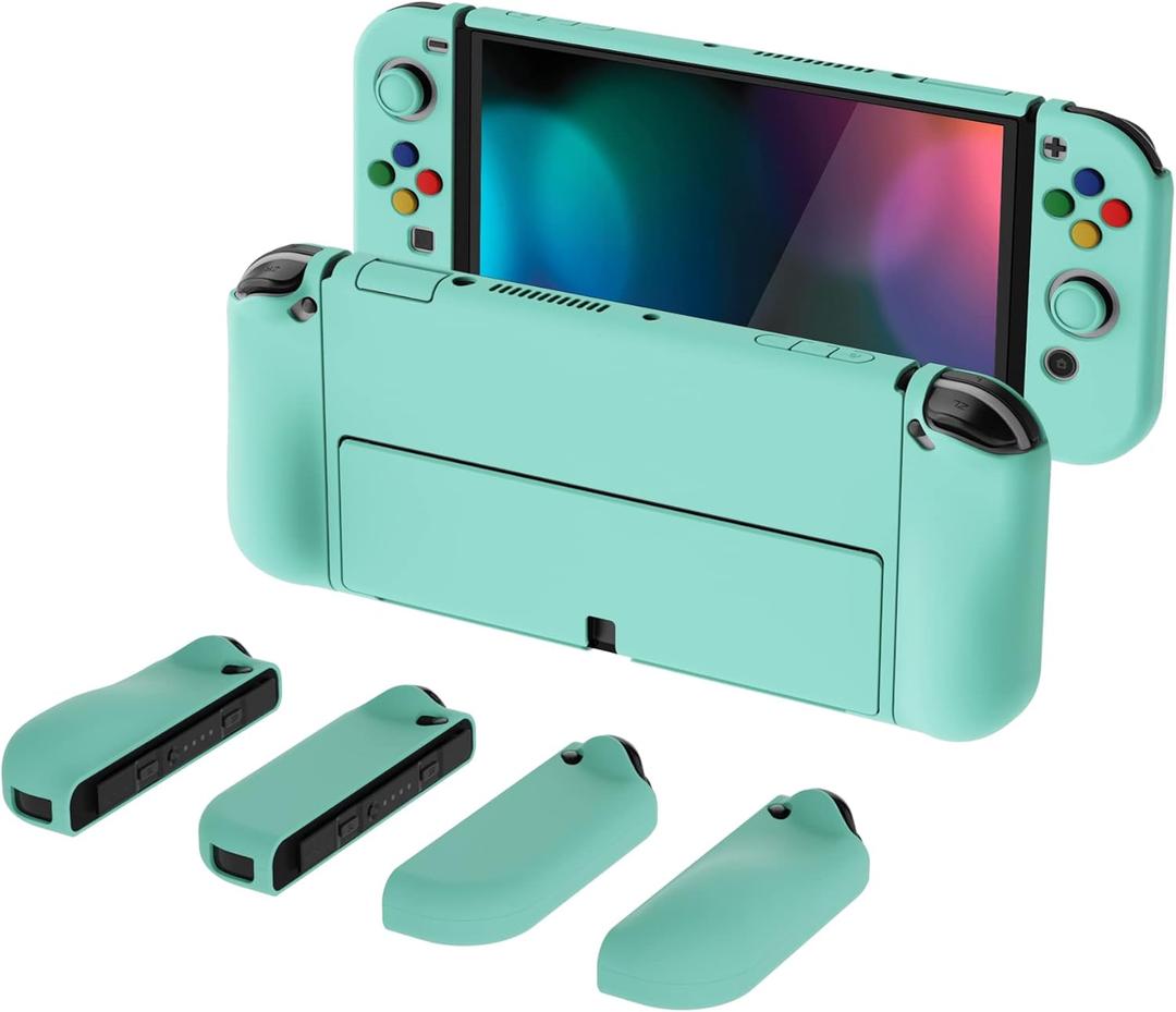PlayVital AlterGrips Protective Slim Case for Nintendo Switch OLED, Ergonomic Grip Cover for Joycon, Dockable Hard Shell for Switch OLED w/ Thumb Grip Caps & Button Caps - Misty Green PlayVital AlterGrips Protective Slim Case for Nintendo Switch OLED, Ergonomic Grip Cover for Joycon, Dockable Hard Shell for Switch OLED w/ Thumb Grip Caps & Button Caps - Misty Green