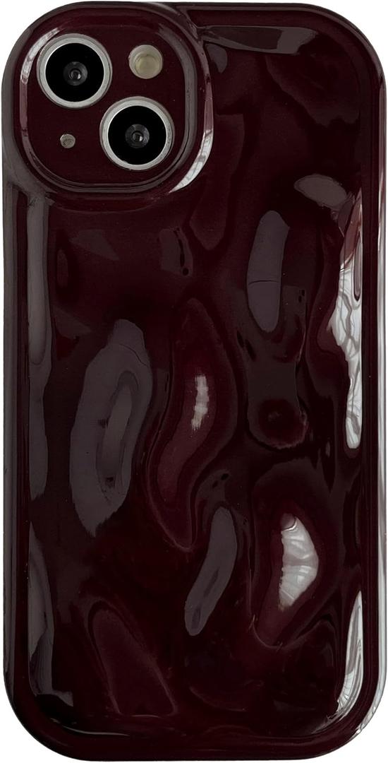 Caseative for iPhone 13 Case,Water Ripple Wave Meteorite Bubble Chrome Plating Soft Phone Case (Wine Red)