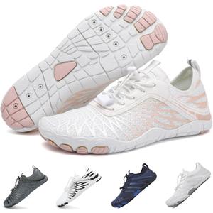 Hiking Barefoot Shoes for Women Men Breathable & Non-Slip Athletic Barefoot Wide Toe Water Shoes Lightweight Perfect for Walking, Running, and Swimming (8 Women/6 Men, White)