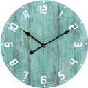 Wall Clock, 24 Inch Teal Wooden Clock Rustic Kitchen Clocks Silent Non-Ticking Clock Vintage Clocks Indoor Wall Clocks Decor Farmhouse Wall Clock Battery Operated for Living Room Office