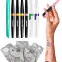 BodyMark Expansion Pack Temporary Tattoo Marker for Skin, Premium Brush Tip, 6 Count Pack of Assorted Colors and Stencils, One Eraser Touch Up Pen, Skin-Safe Temporary Tattoo Markers Set