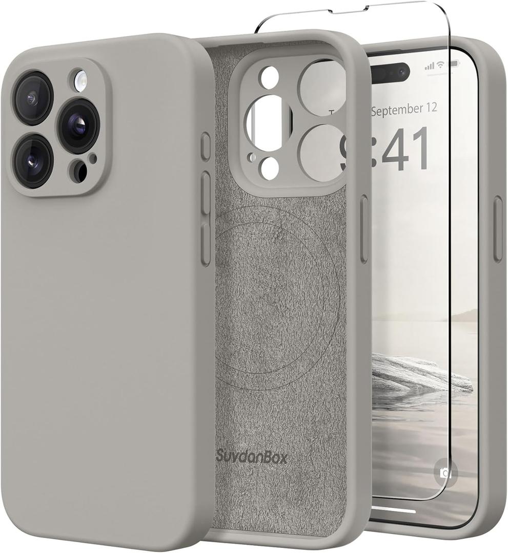 Magnetic for iPhone 12 Pro Max Case, Compatible with MagSafe, [Full Camera Protection][Screen Protector] Silicone Shockproof Protective Phone Case for iPhone 12 Pro Max 6.7", Grey Brown