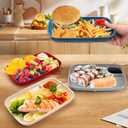 Jucoan 8 Pack Plastic Chip and Dip Serving Plates, 9.75 x 7.25 Inch Dumpling Plate with Sauce Compartment for Tacos, Fries, Sushi, Charcuterie Board, Party Snack, Microwave Dishwasher Safe