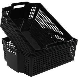 Large Storage Basket, Stackable Open Storage Bin, Black, Pack of 4, F