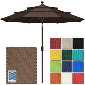 EliteShade USA 10-Year-Non-Fading 9ft 3-Tier Market Patio Umbrella, Commercial Grade Outdoor Table Umbrella with Crank Open, Windproof & UPF 50+ UV Protection, Heavy Duty Ventilation for Garden, Deck, Pool, Backyard, Beach & Bistro, Chestnut