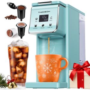 K Cup Coffee Maker With Bold Setting, Single Serve Hot & Iced Coffee Maker for K-Cup and Grounds, 52oz Removable Water Tank, 6 to14oz Brew Sizes, Pod Coffee Machine With Reusable Filter, Blue