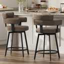 Counter Height Bar Stools with Full Back Swivel Counter Stools Set of 2 with Linen Padded Back, Metal Footrest, Modern Barstools for Kitchen Counter, Island, Dining Room, Brown 24 inch