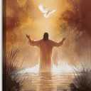 MIVASIJO Jesus and Dove Inspiring Wall Art Christian Jesus Art Bible Stories Wall Decor Watercolor Religious Painting Pictures for Church Living Room Bedroom Home Decoration, 24"L x 16"W