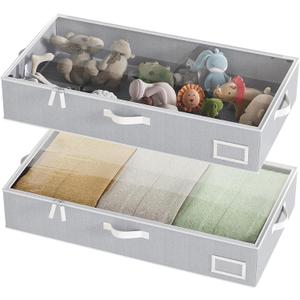 Under Bed Storage Containers, 2-Pack Underbed Storage Box, Collapsible Clothes Storage Bins with Handles and Lid, Medium Under Bed Organizers for Shoe, Blanket, Toy, Pillow, Sheet, Gray (23.5"L x 12.5"W x 5"H)