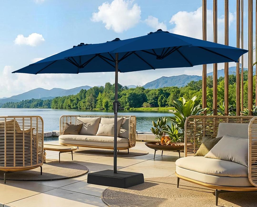 SUPERJARE 13FT Outdoor Patio Umbrella with Base Included, Double Sided Pool Umbrellas with Fade Resistant Canopy, Large Table Umbrella for Deck, Market, Backyard - Navy Blue