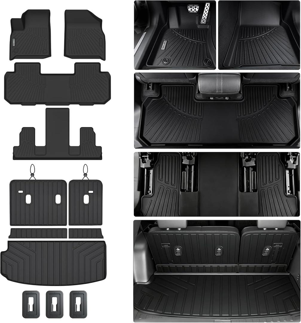 Floor Mat for 2018-2022 2023 Chevrolet Chevy Traverse 7 Seats(2 Row Bucket Seat), Cargo Mat Custom TPE All Weather Protection Full Coverage Trunk Liner & Floor Liner for Traverse car mat Accessories