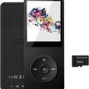 128GB MP3 Player with Bluetooth 5.2, Portable Black Music Player for Kids with Built-in HD Speaker, FM Radio, Voice Recorder, Earphones Included