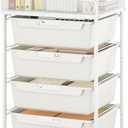 Rolling Utility Storage Cart with 4 Drawers - 4 Tiers Rolling Cart Craft Cart, Storage Drawer Cart Organizer for Craft Room Office Bedroom Classroom with Mesh Top & 4 PCS DIY Lable, White